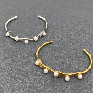 #602🛑22  Boho Inlaid Pearl 18K Gold Plated Irregular Adjustable Cuff 